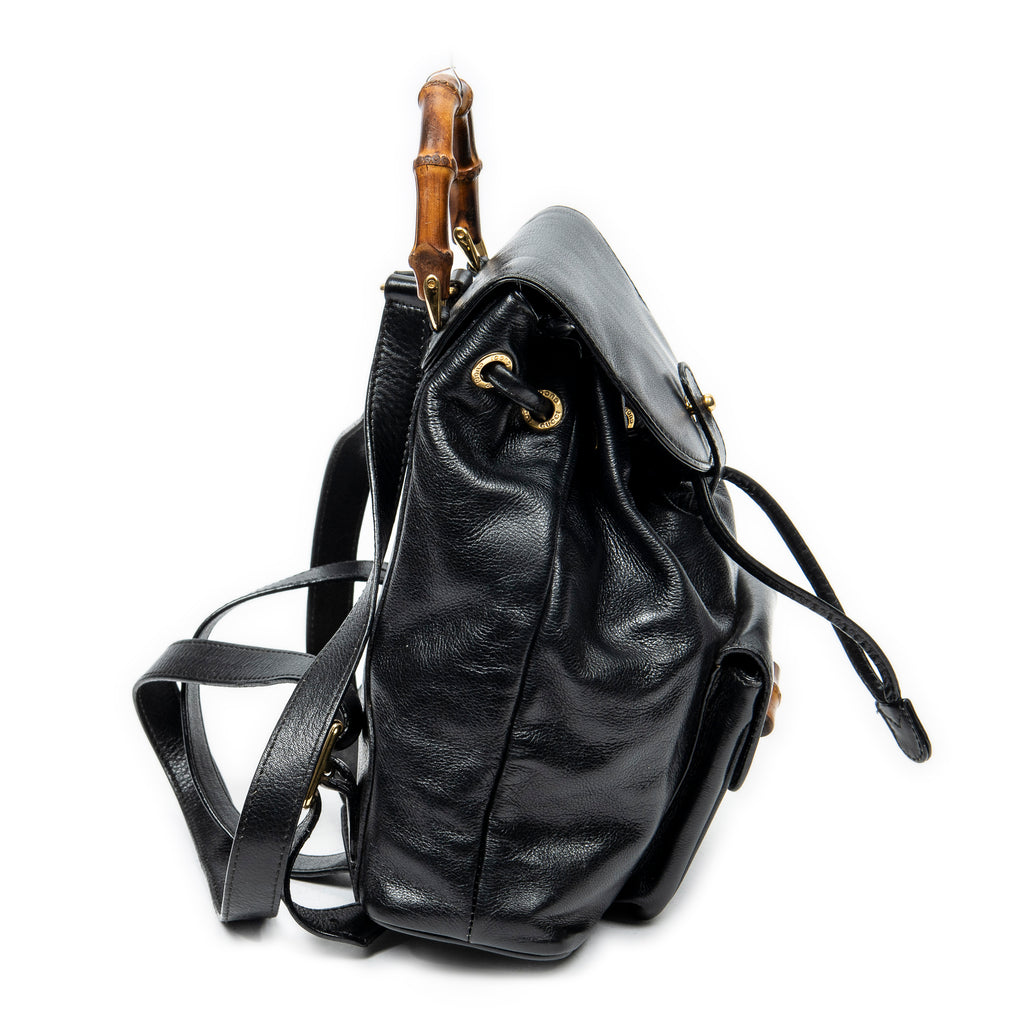 Mochila Mini Bambú Piel de Becerro Negra