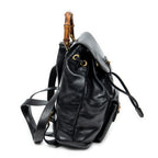 Mochila Mini Bambú Piel de Becerro Negra