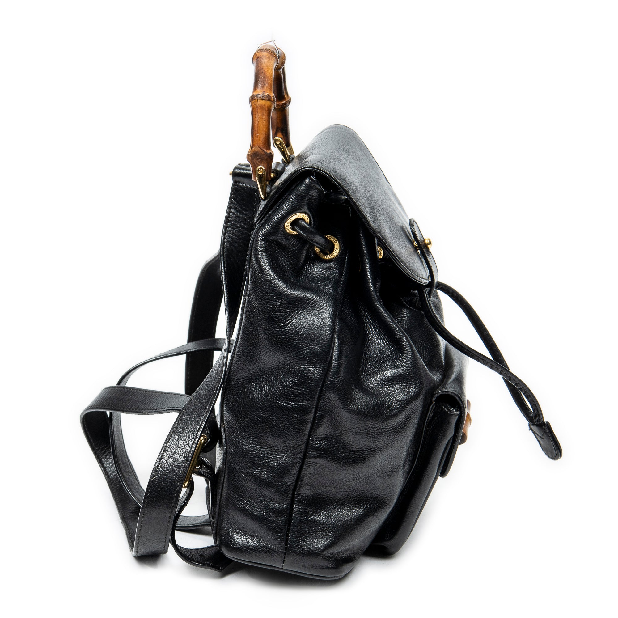 Mochila Mini Bambú Piel de Becerro Negra