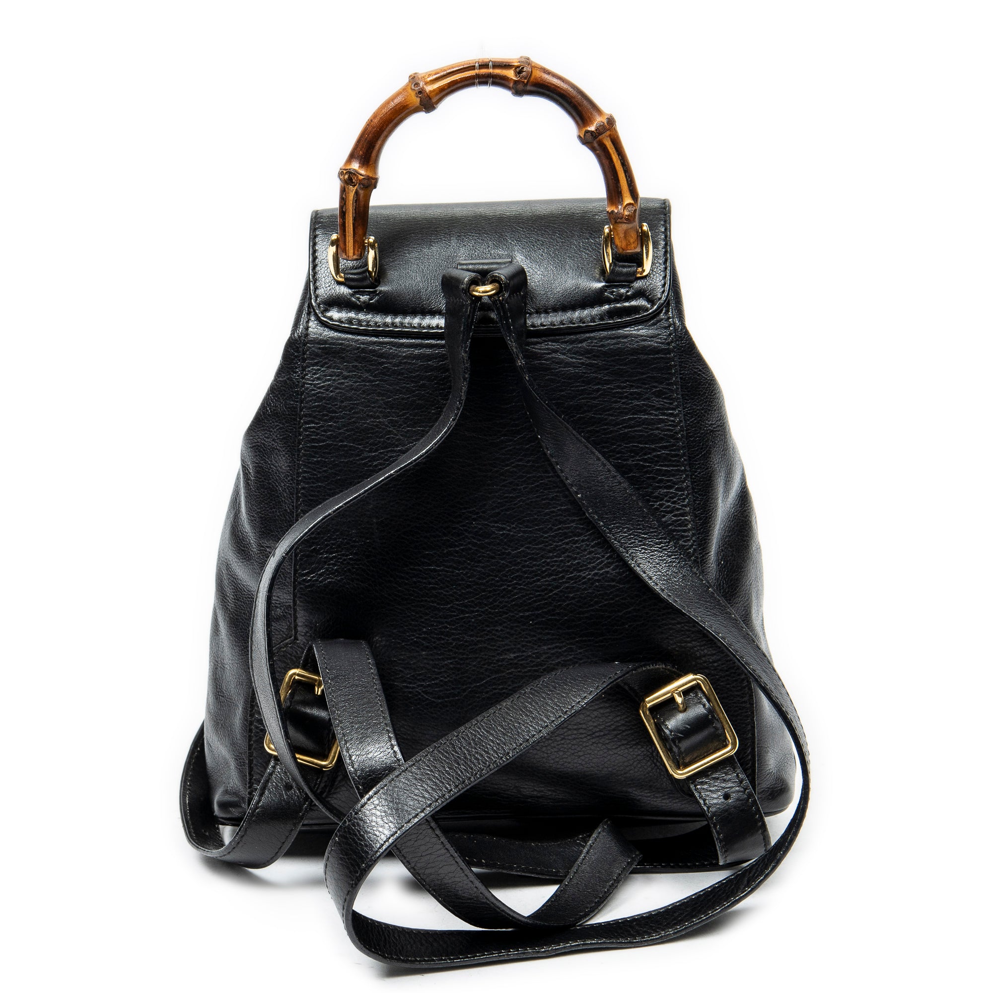 Mochila Mini Bambú Piel de Becerro Negra