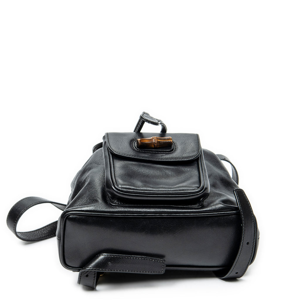 Mochila Mini Bambú Piel de Becerro Negra