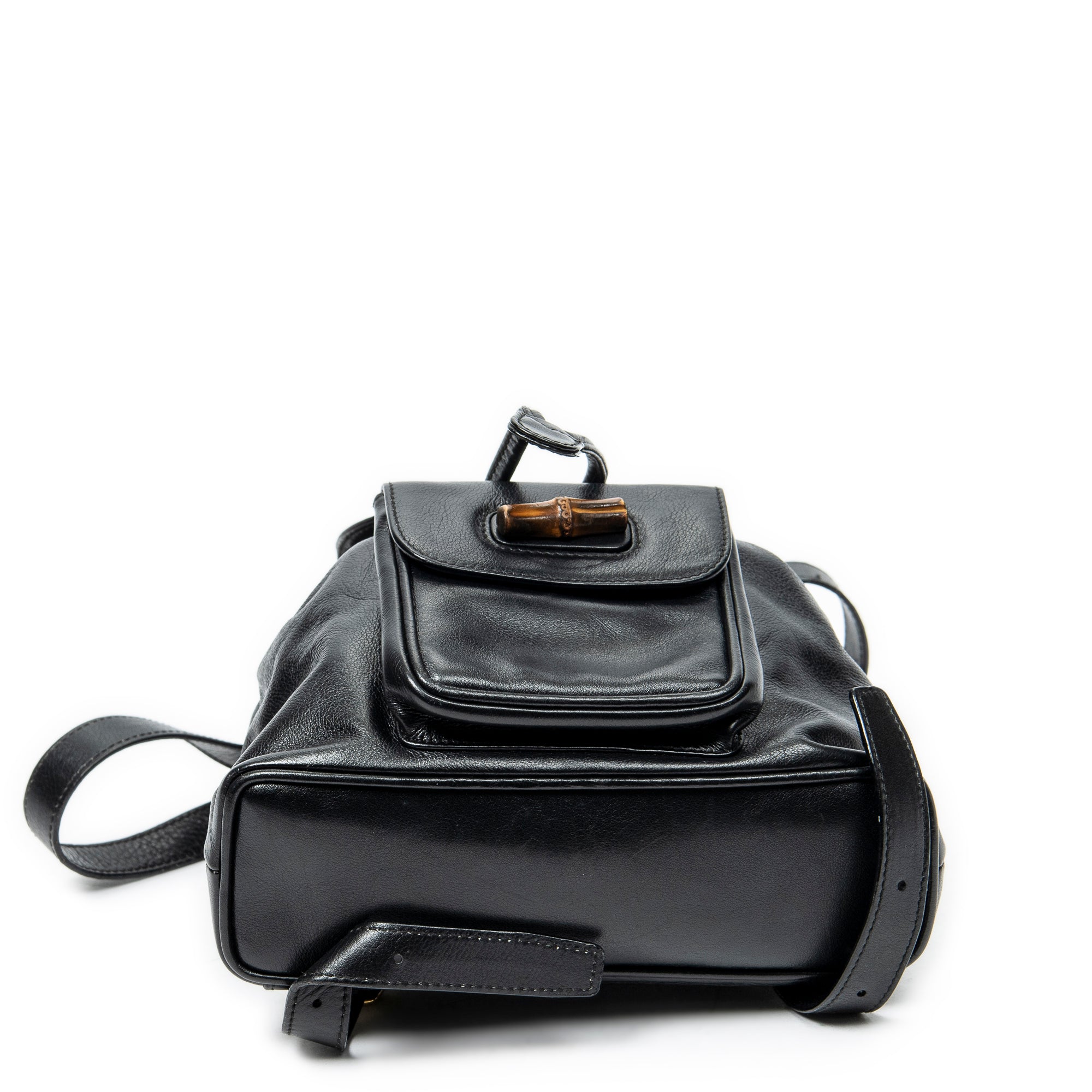Mochila Mini Bambú Piel de Becerro Negra