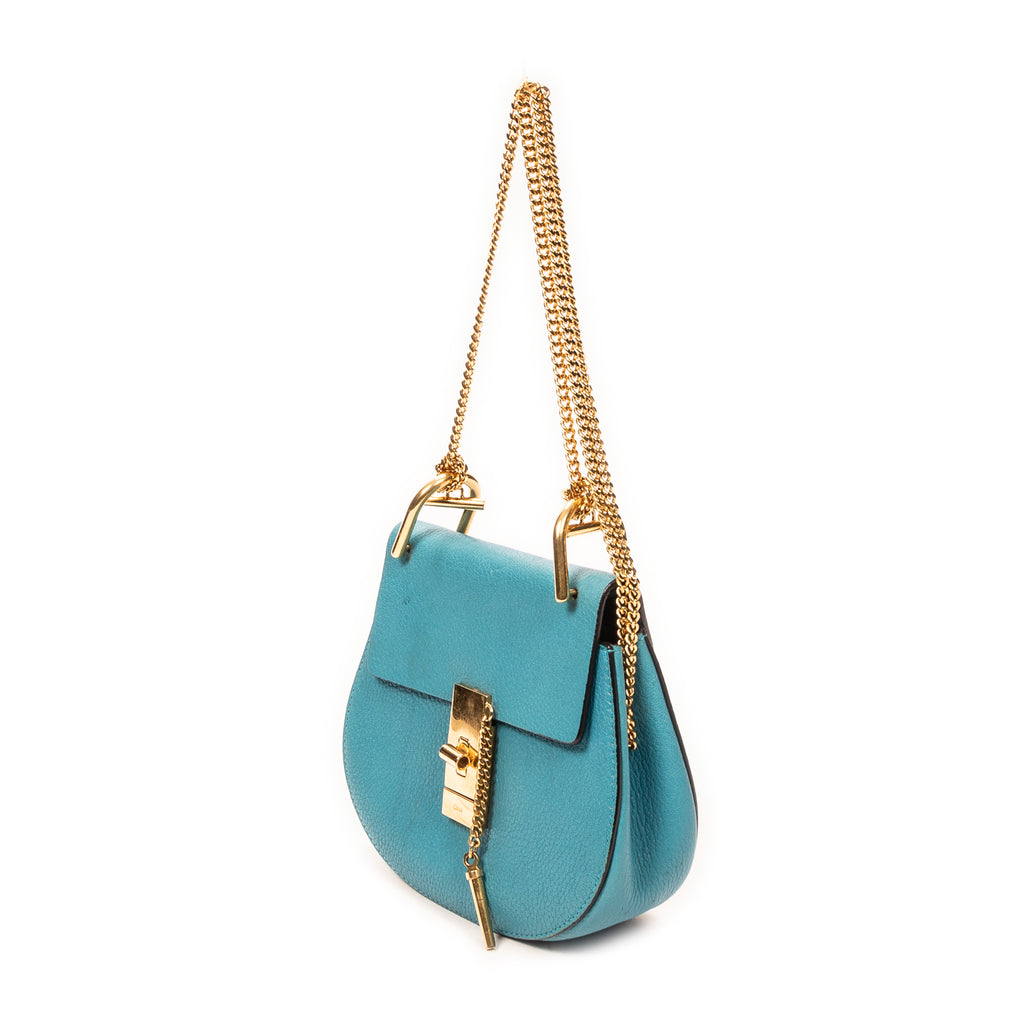 Shoulder Bag Mini Drew Blue Goatskin Leather