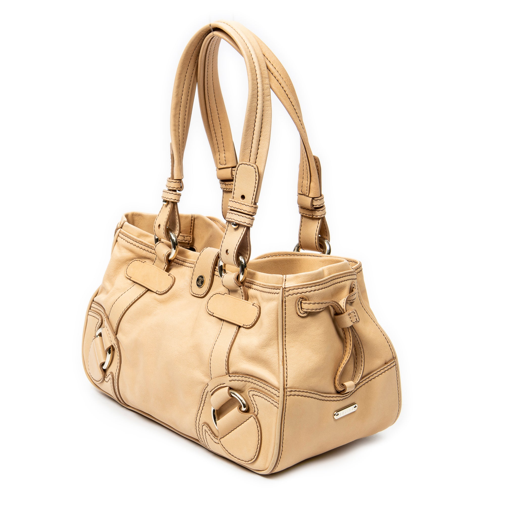 Shoulder Bag Vtintage Handbag Beige Calfskin Leather
