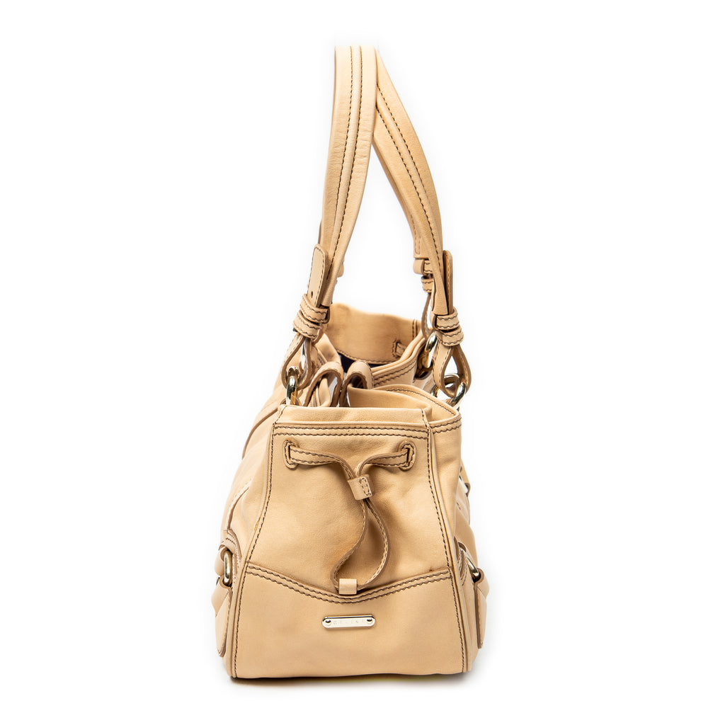 Shoulder Bag Vtintage Handbag Beige Calfskin Leather