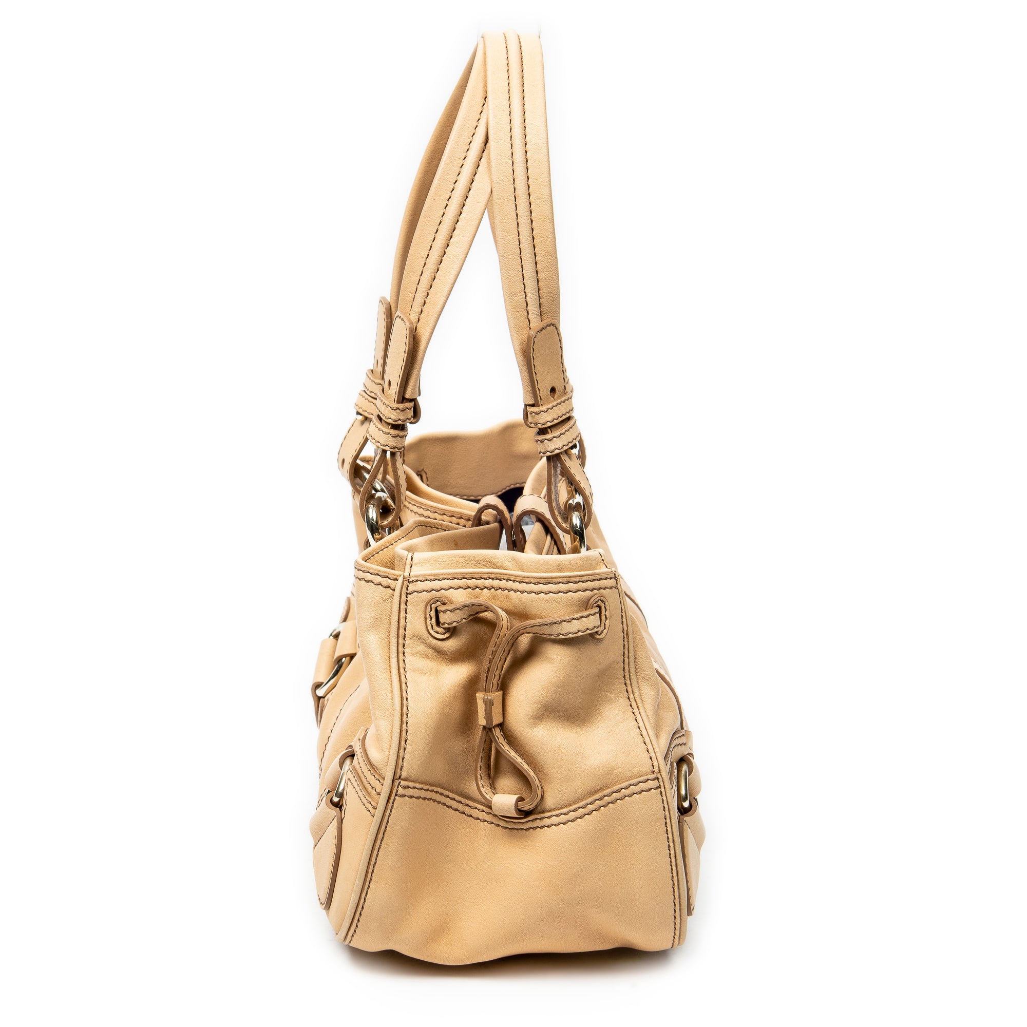 Shoulder Bag Vtintage Handbag Beige Calfskin Leather