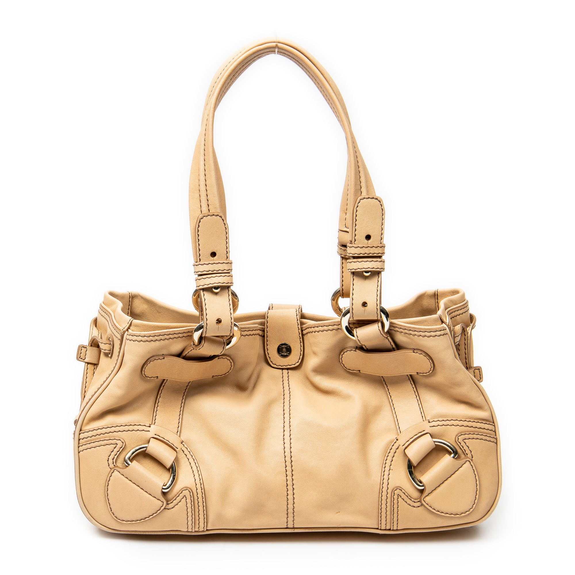 Shoulder Bag Vtintage Handbag Beige Calfskin Leather