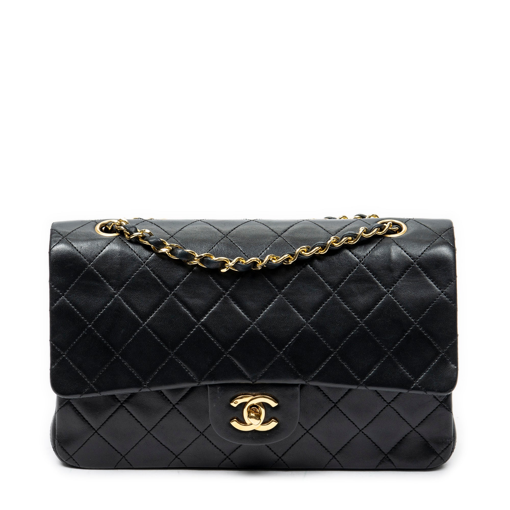 Bolso de Hombro Clásico Doble Solapa 26 Piel de Becerro Negra