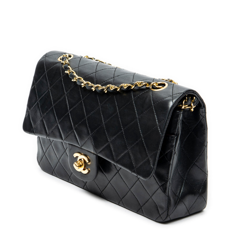 Bolso de Hombro Clásico Doble Solapa 26 Piel de Becerro Negra