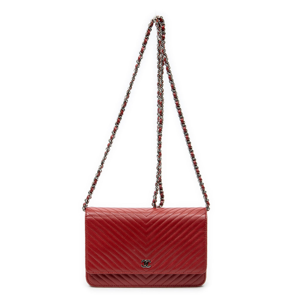 Shoulder Bag Timeless Wallet on Chain Red Chevron Caviar Leather