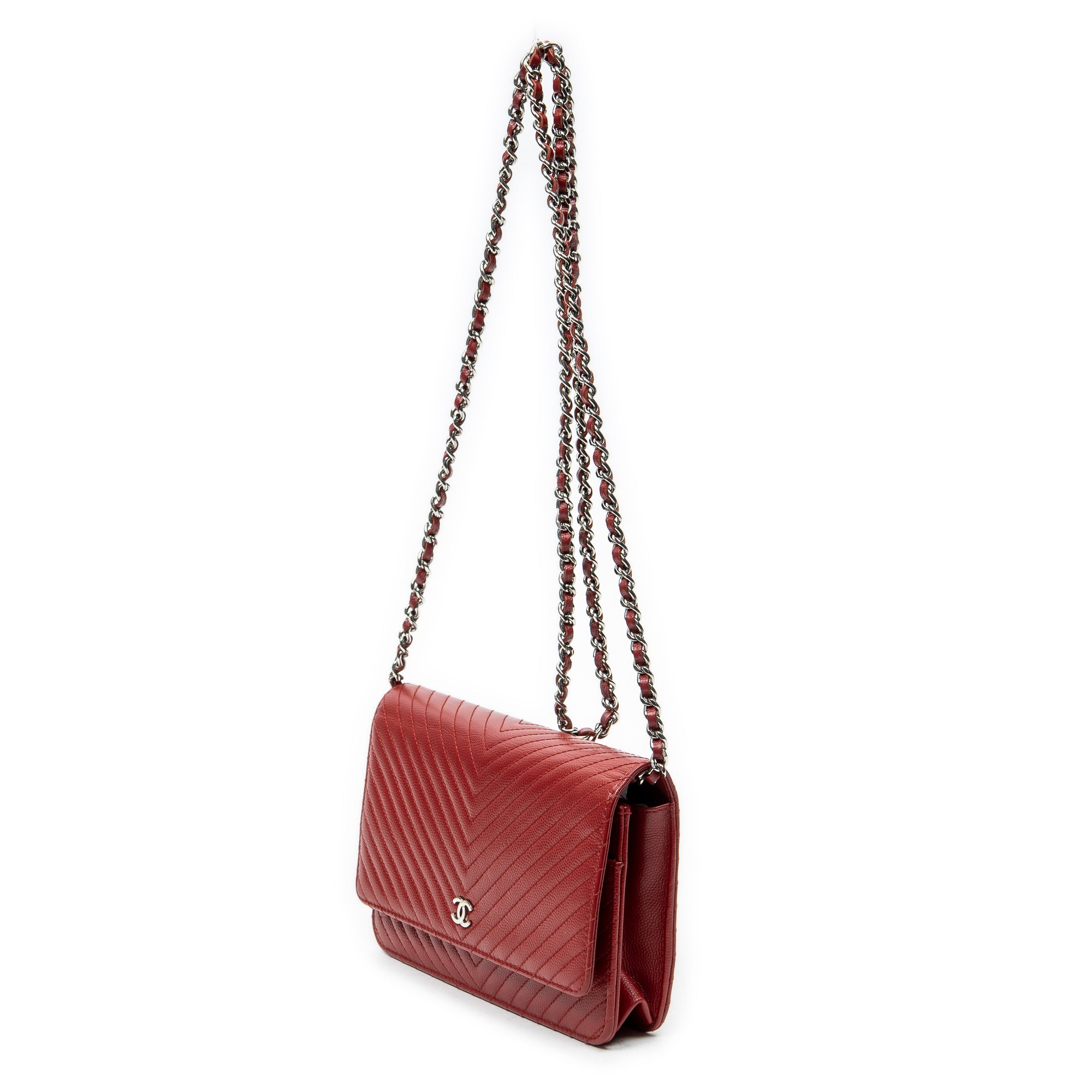Shoulder Bag Timeless Wallet on Chain Red Chevron Caviar Leather