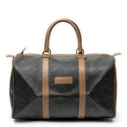 Travel Bag Medium Vintage Travel Boston Dark Brown Honeycomb Coated Canvas