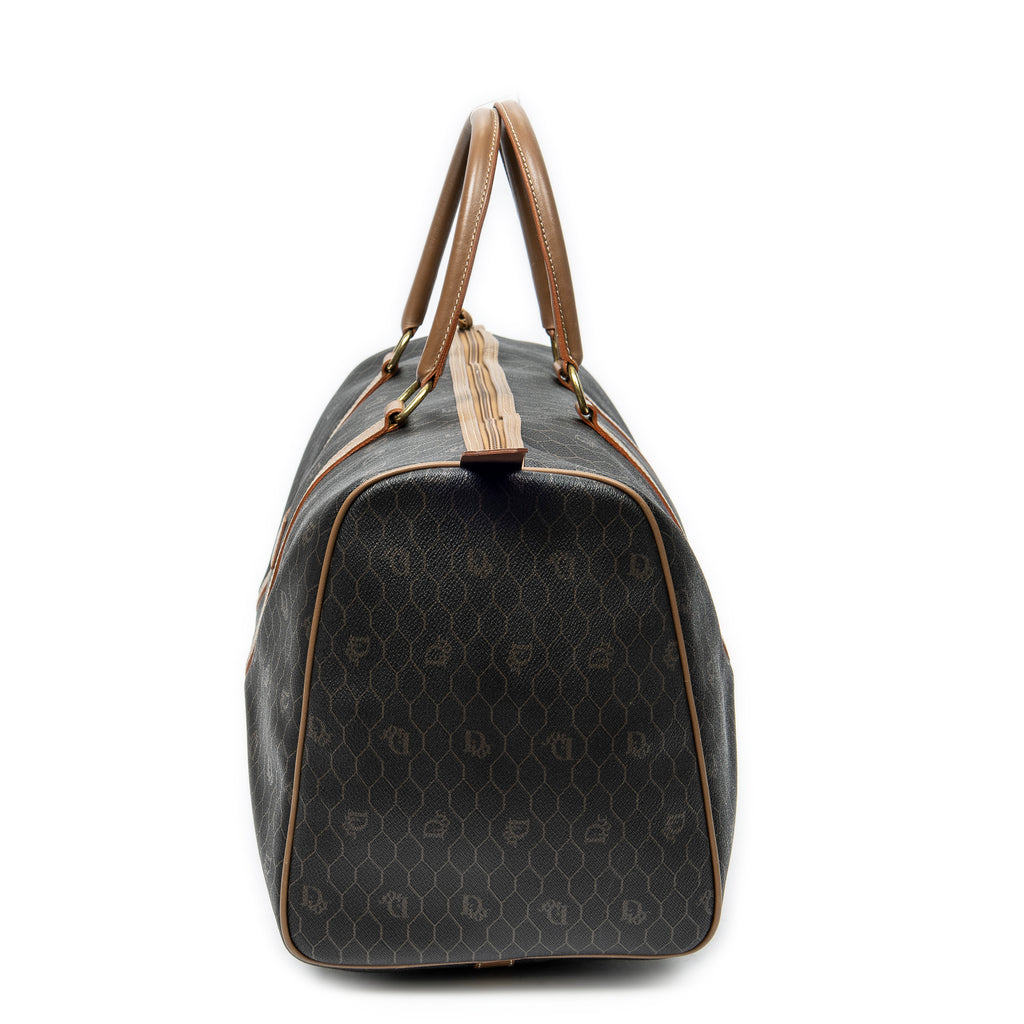Travel Bag Medium Vintage Travel Boston Dark Brown Honeycomb Coated Canvas