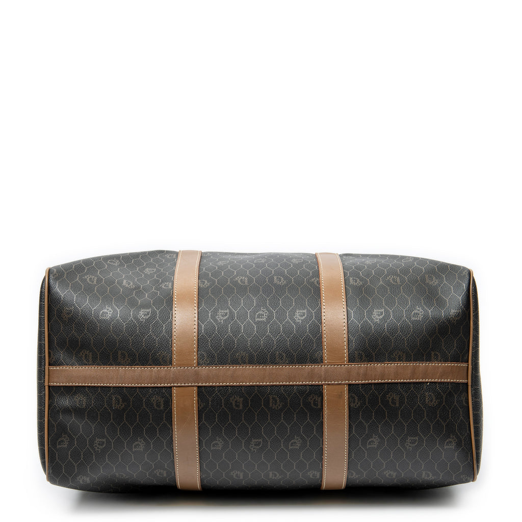 Travel Bag Medium Vintage Travel Boston Dark Brown Honeycomb Coated Canvas