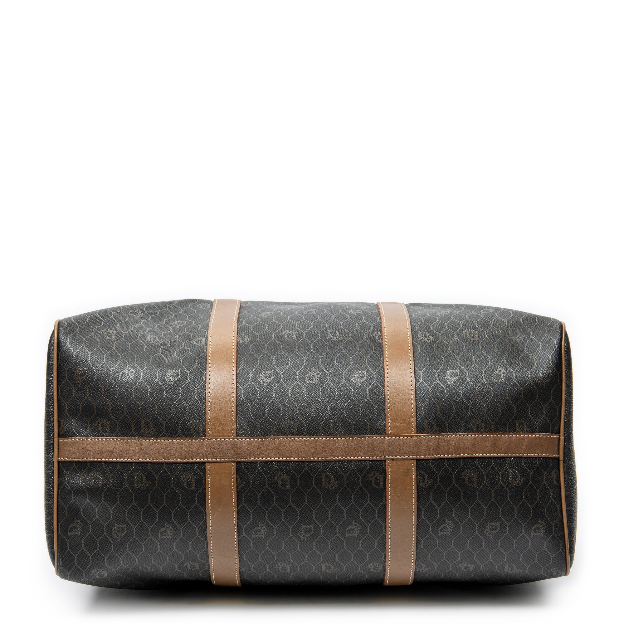 Travel Bag Medium Vintage Travel Boston Dark Brown Honeycomb Coated Canvas