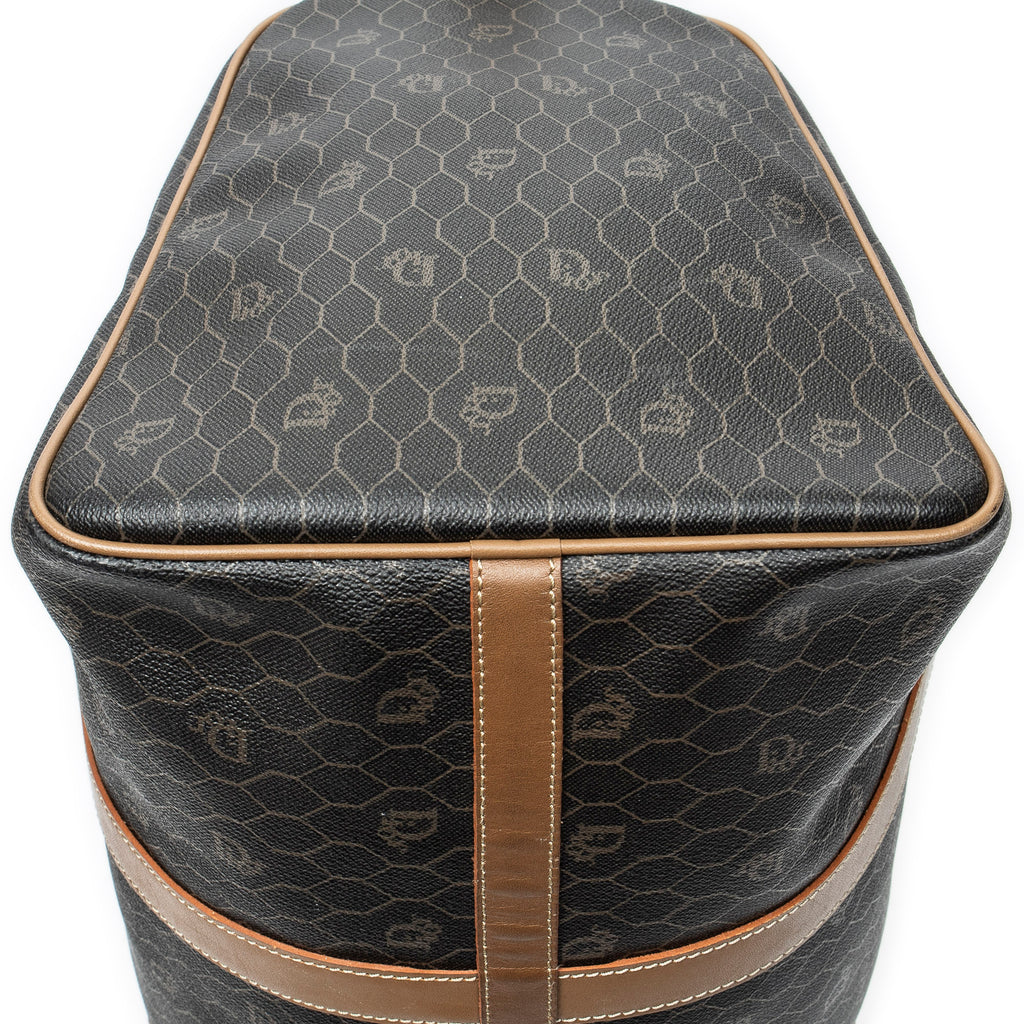 Travel Bag Medium Vintage Travel Boston Dark Brown Honeycomb Coated Canvas