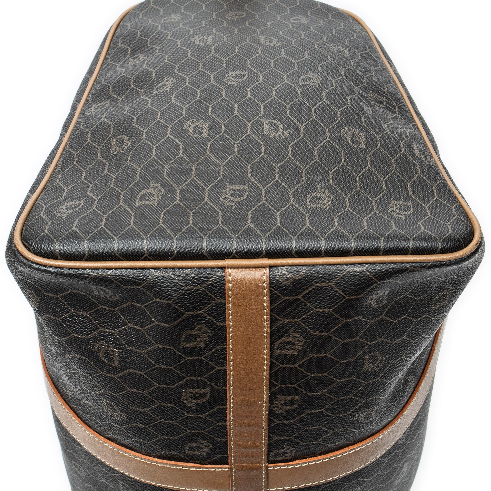 Travel Bag Medium Vintage Travel Boston Dark Brown Honeycomb Coated Canvas