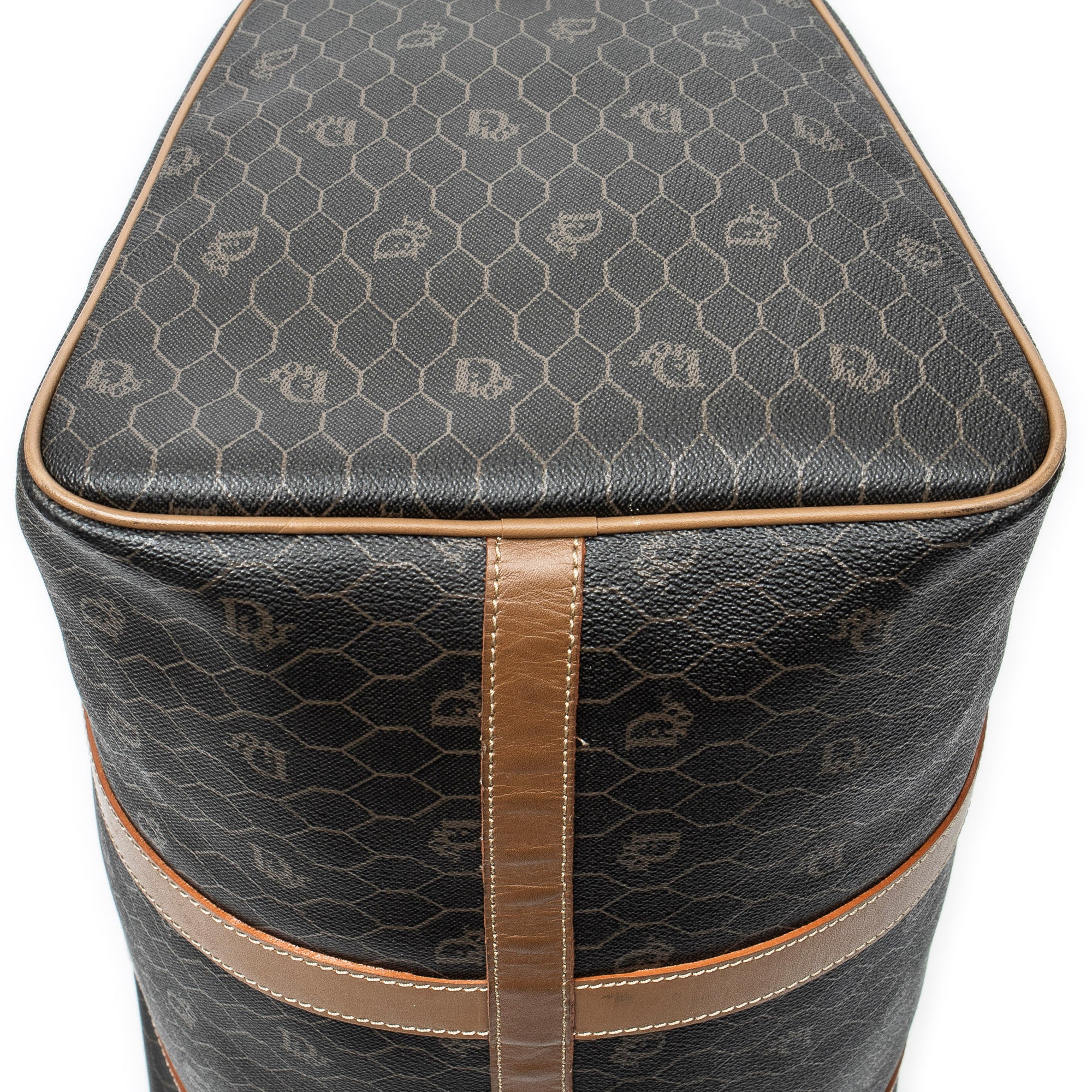 Travel Bag Medium Vintage Travel Boston Dark Brown Honeycomb Coated Canvas