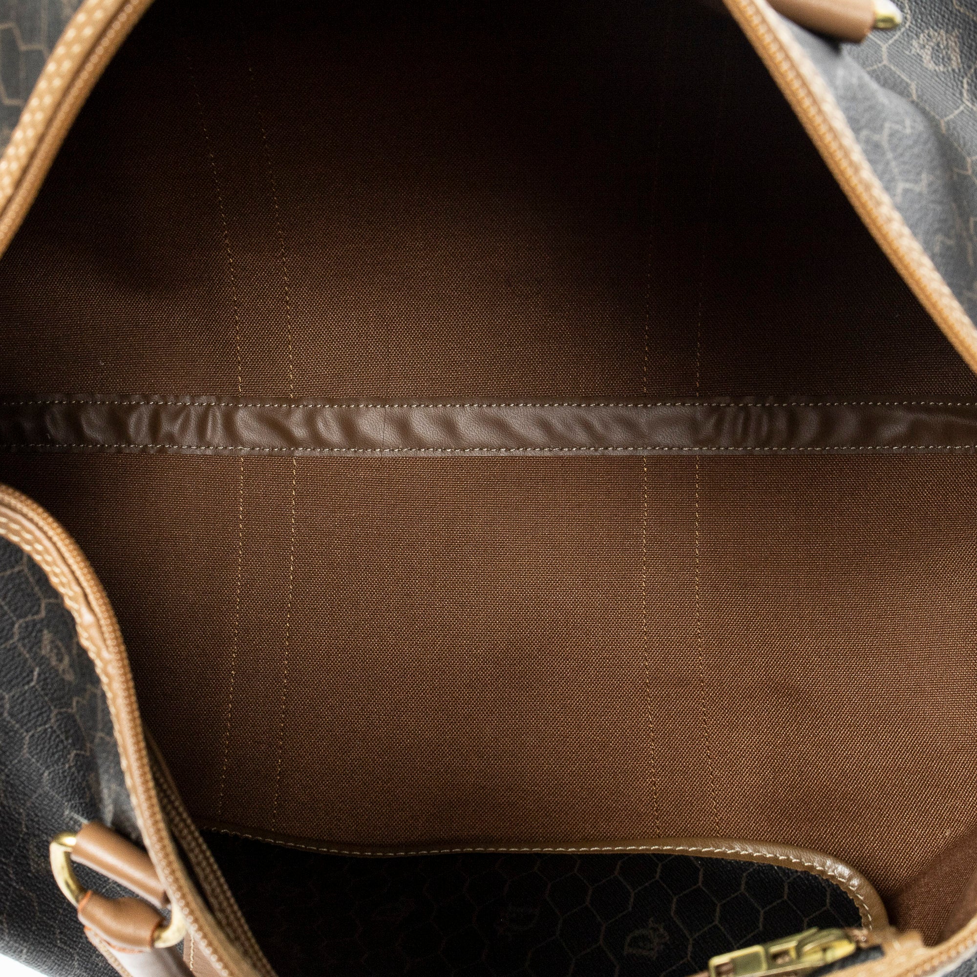 Travel Bag Medium Vintage Travel Boston Dark Brown Honeycomb Coated Canvas