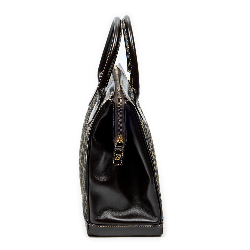 Shoulder Bag Frame Zip Tote Beige Zucca Canvas