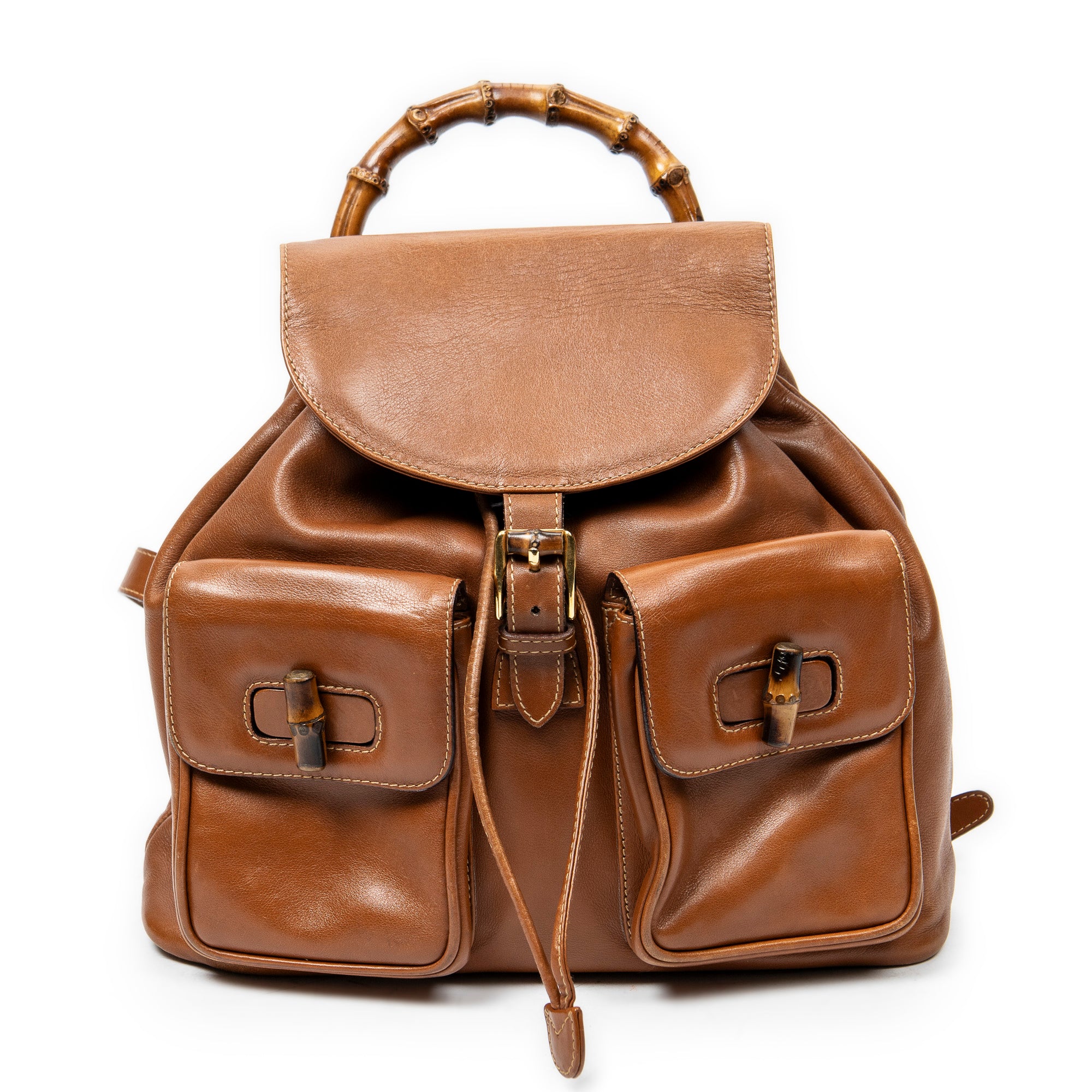 Backpack Large Bamboo Backpack Brown Smooth Leather