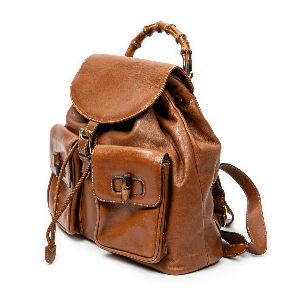 Backpack Large Bamboo Backpack Brown Smooth Leather