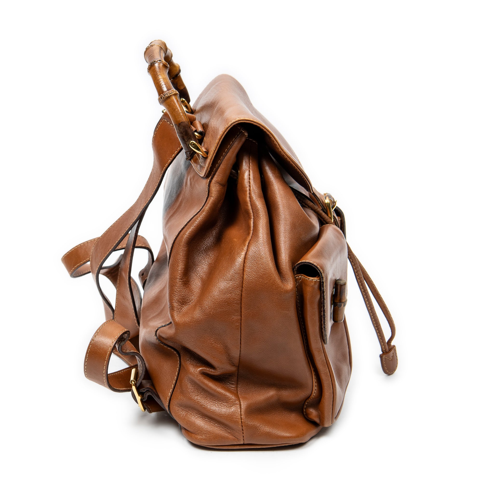 Backpack Large Bamboo Backpack Brown Smooth Leather