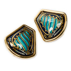 Earrings Cloisonne Enamel Clip On Earrings Navy Gold Plated/Glass Vase Motif