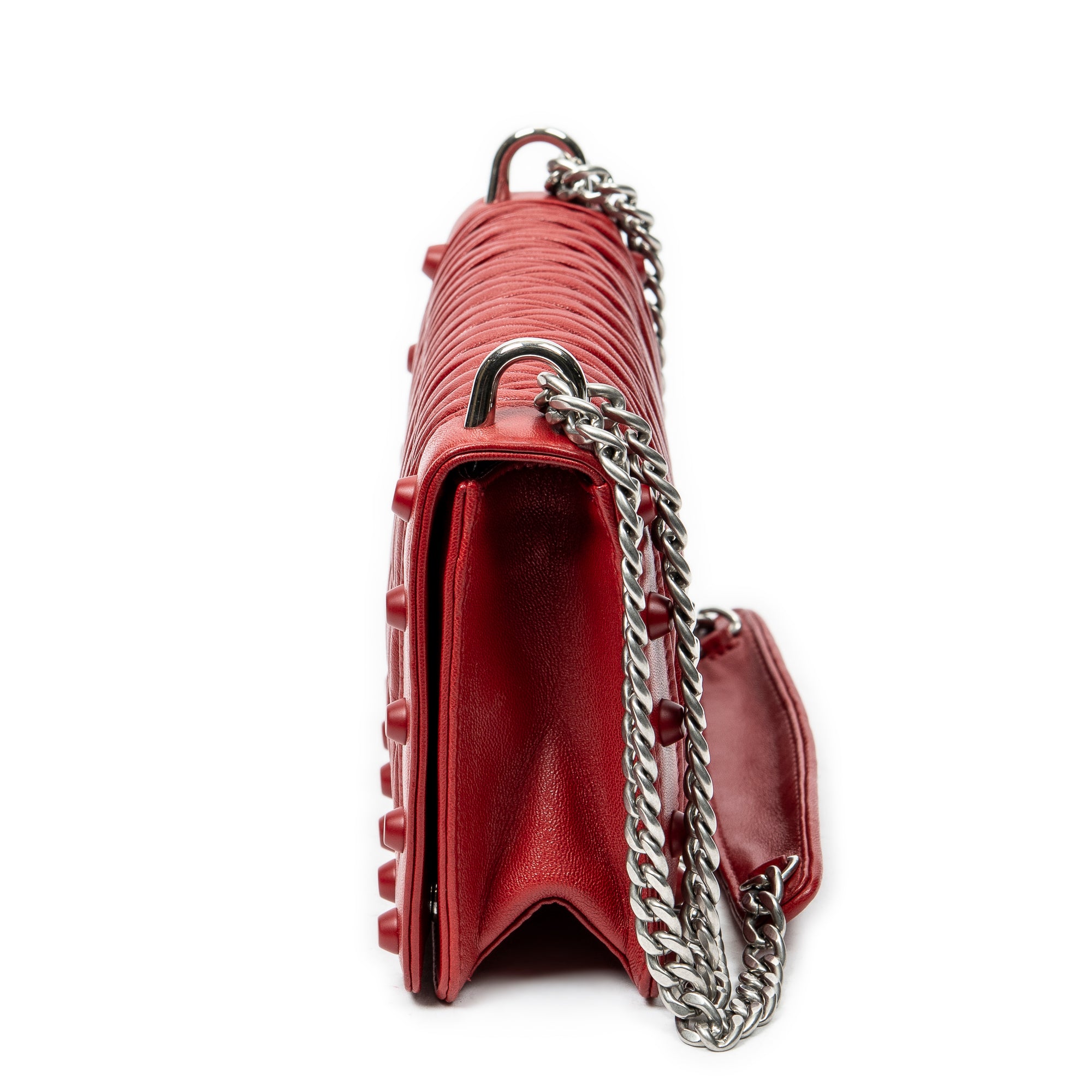 Shoulder Bag Chain Flap Red Nappa Matelasse Leather