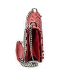 Shoulder Bag Chain Flap Red Nappa Matelasse Leather