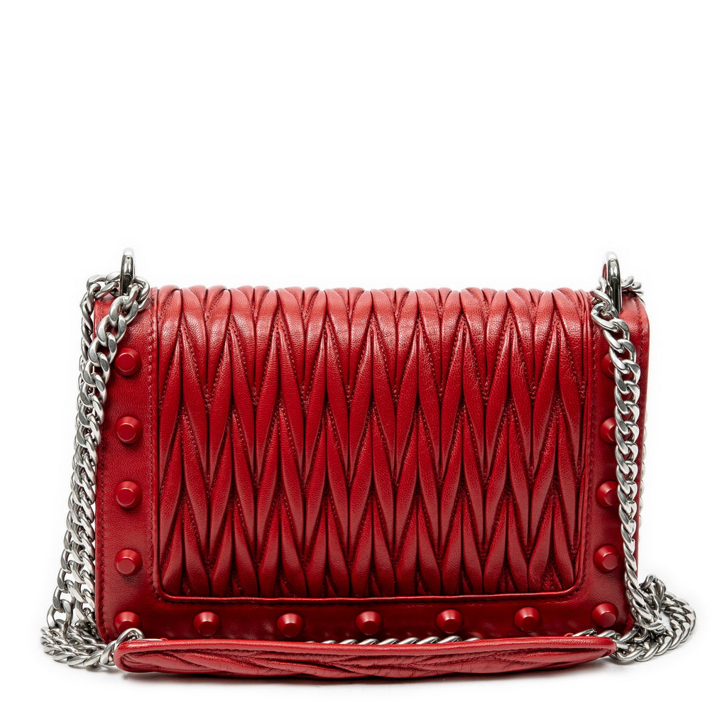 Shoulder Bag Chain Flap Red Nappa Matelasse Leather