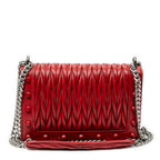 Shoulder Bag Chain Flap Red Nappa Matelasse Leather