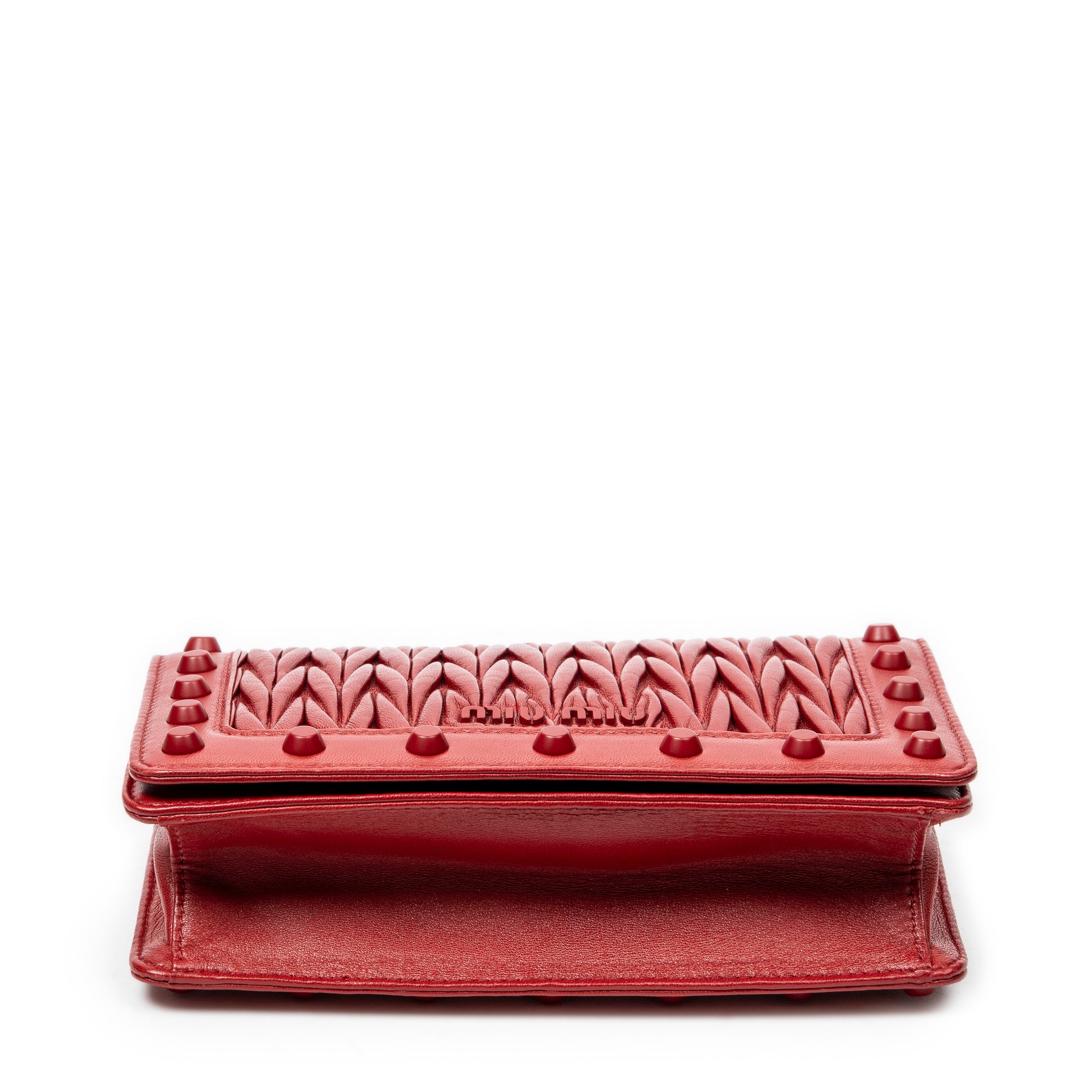 Shoulder Bag Chain Flap Red Nappa Matelasse Leather