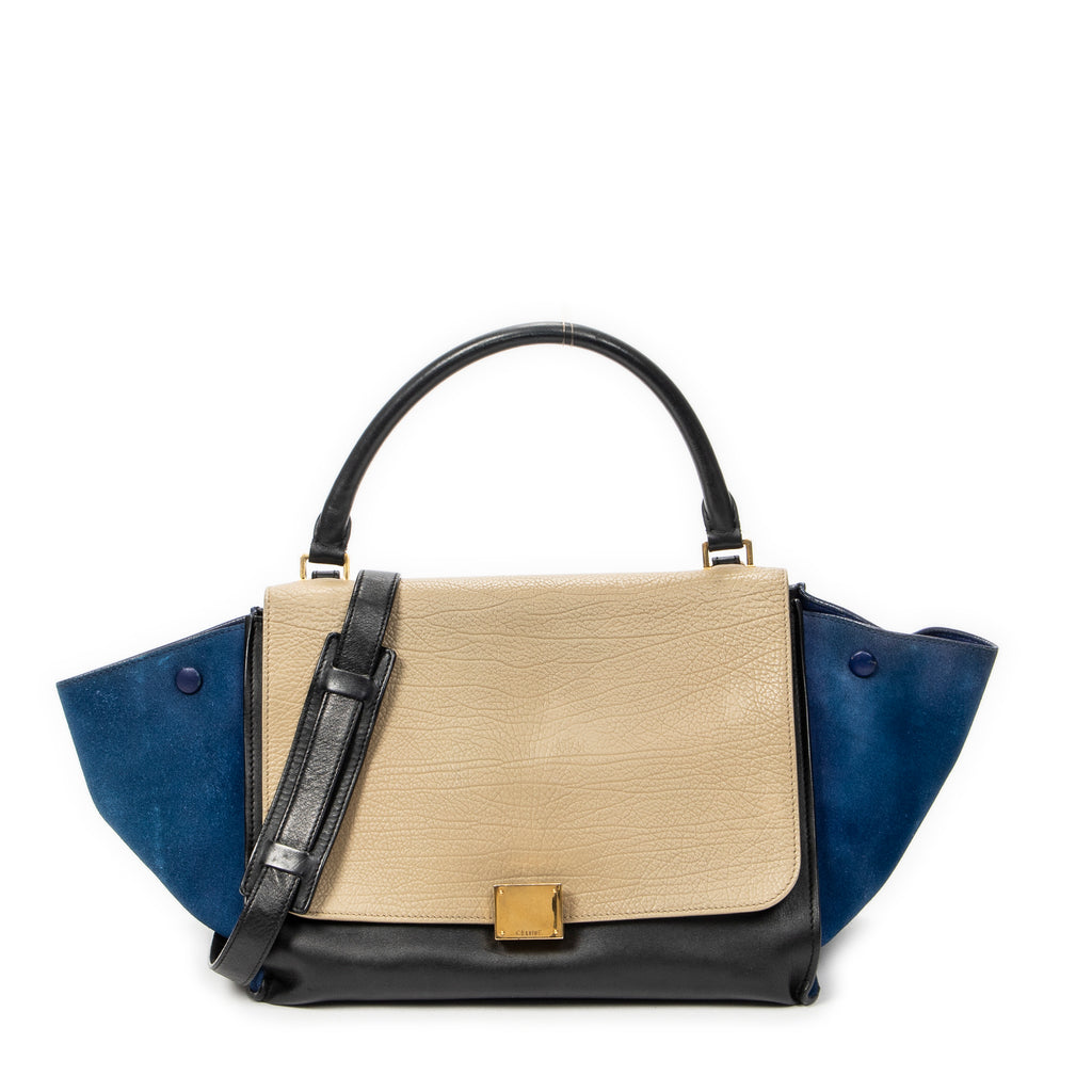 Handbag Medium Tricolor Trapeze Beige Calfskin Leather