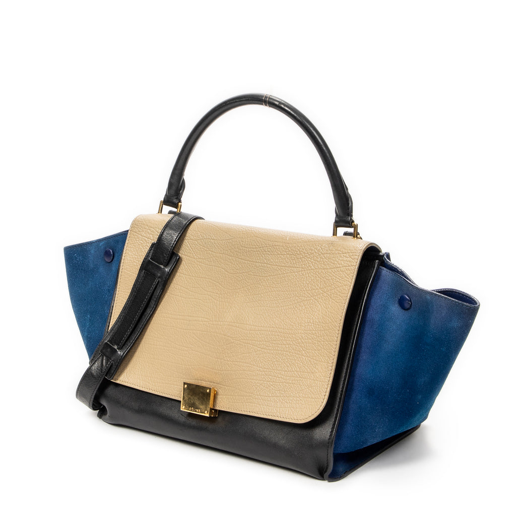 Handbag Medium Tricolor Trapeze Beige Calfskin Leather