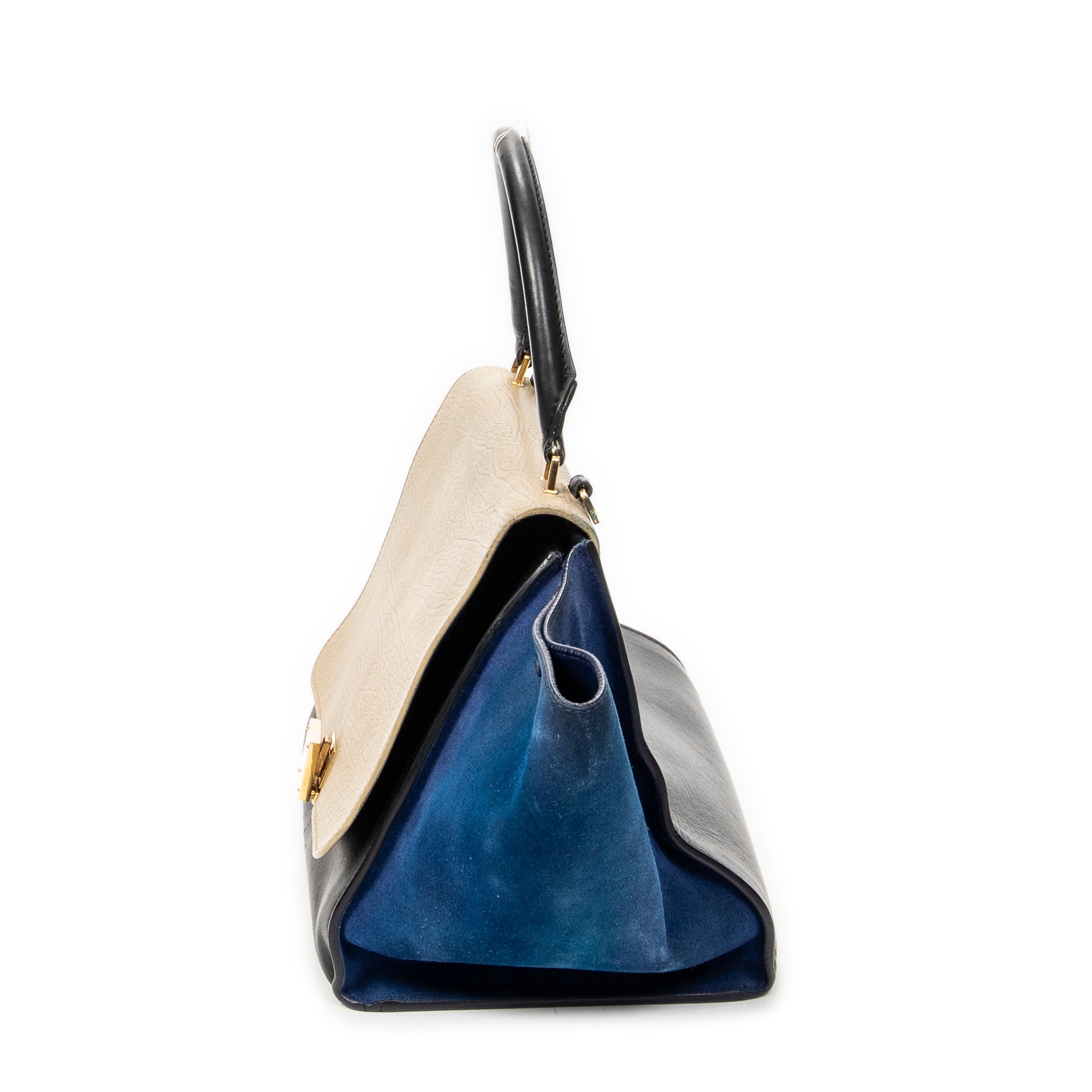 Handbag Medium Tricolor Trapeze Beige Calfskin Leather