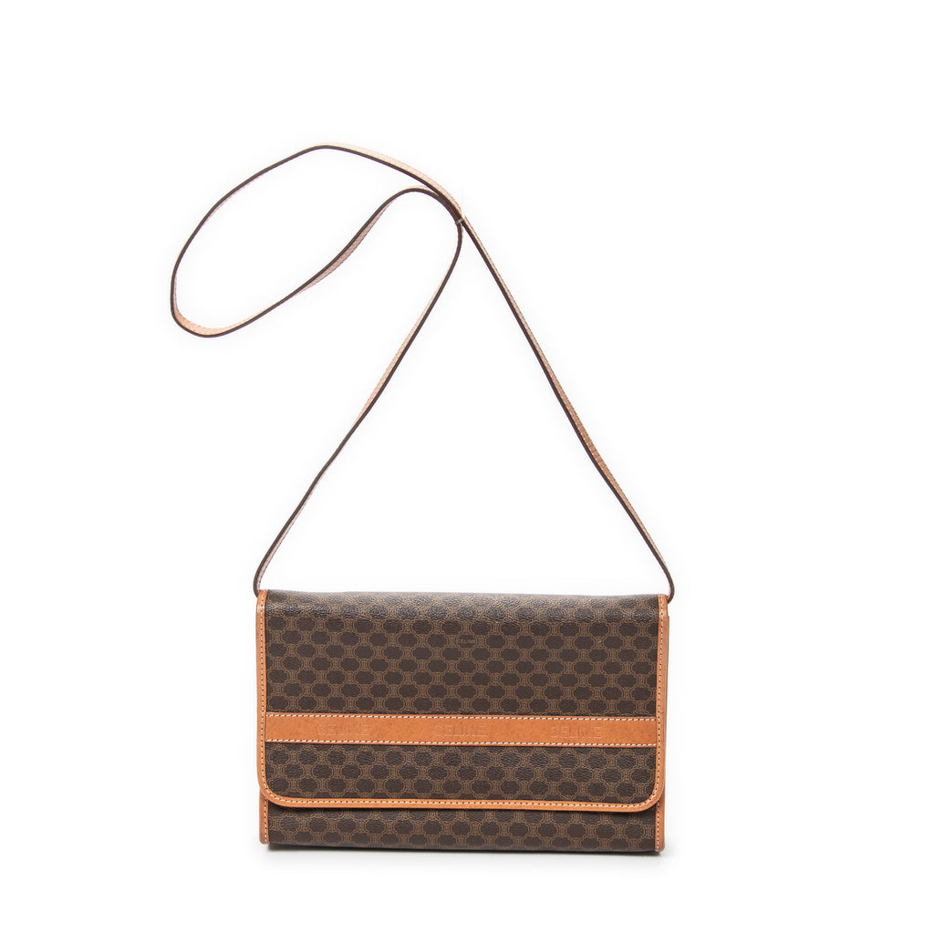 Shoulder Bag Vintage Rectangular Crossbody Brown Macadam Coated Canvas