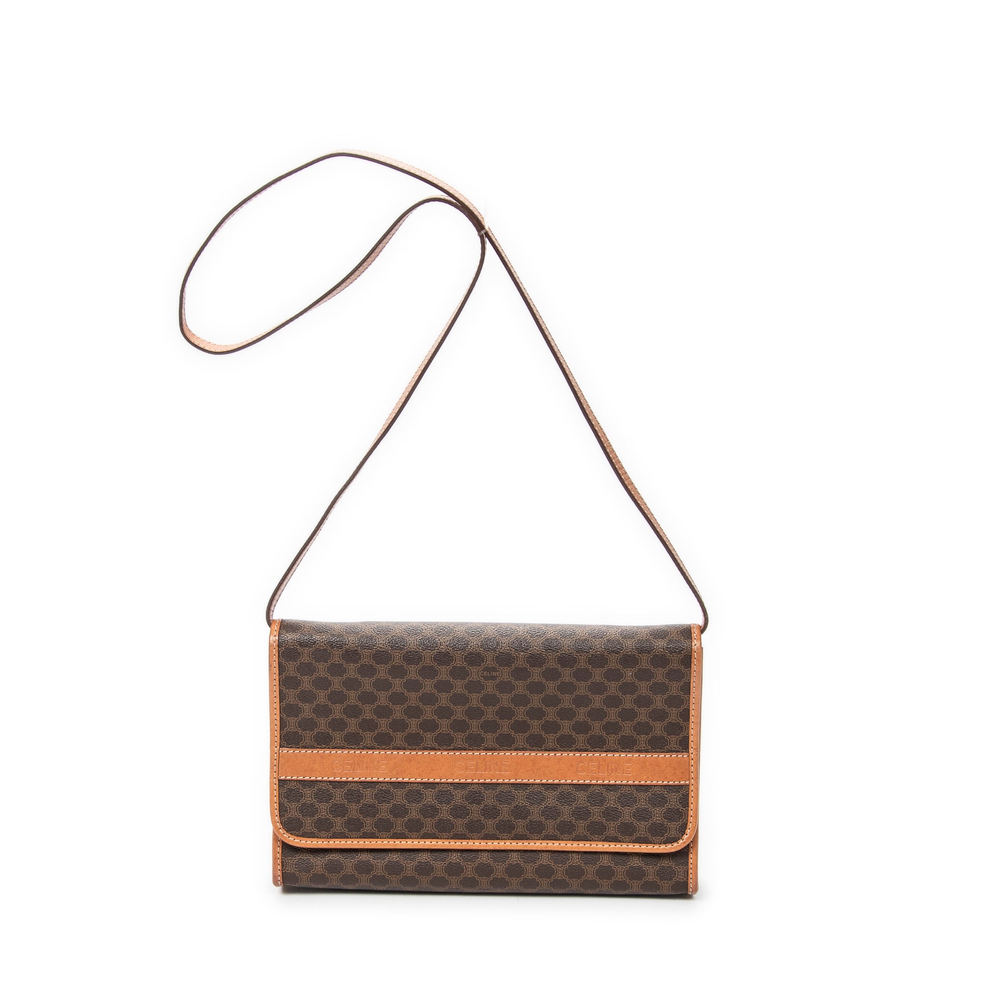 Shoulder Bag Vintage Rectangular Crossbody Brown Macadam Coated Canvas