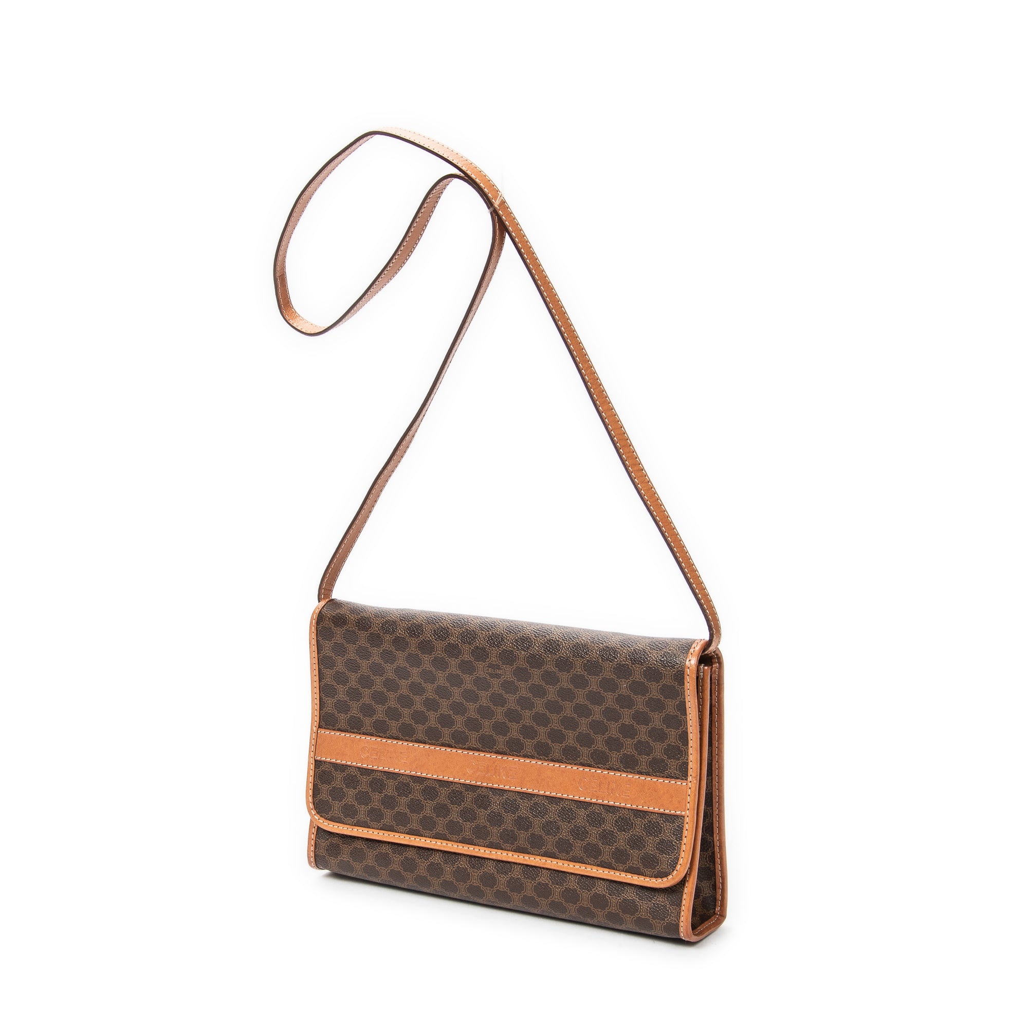 Shoulder Bag Vintage Rectangular Crossbody Brown Macadam Coated Canvas