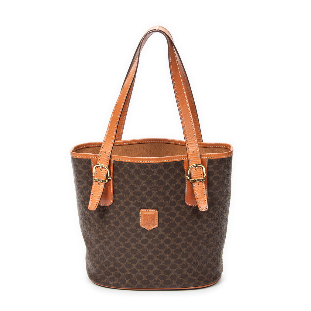 Shoulder Bag Vintage Bucket Tote Brown Macadam Coated Canvas