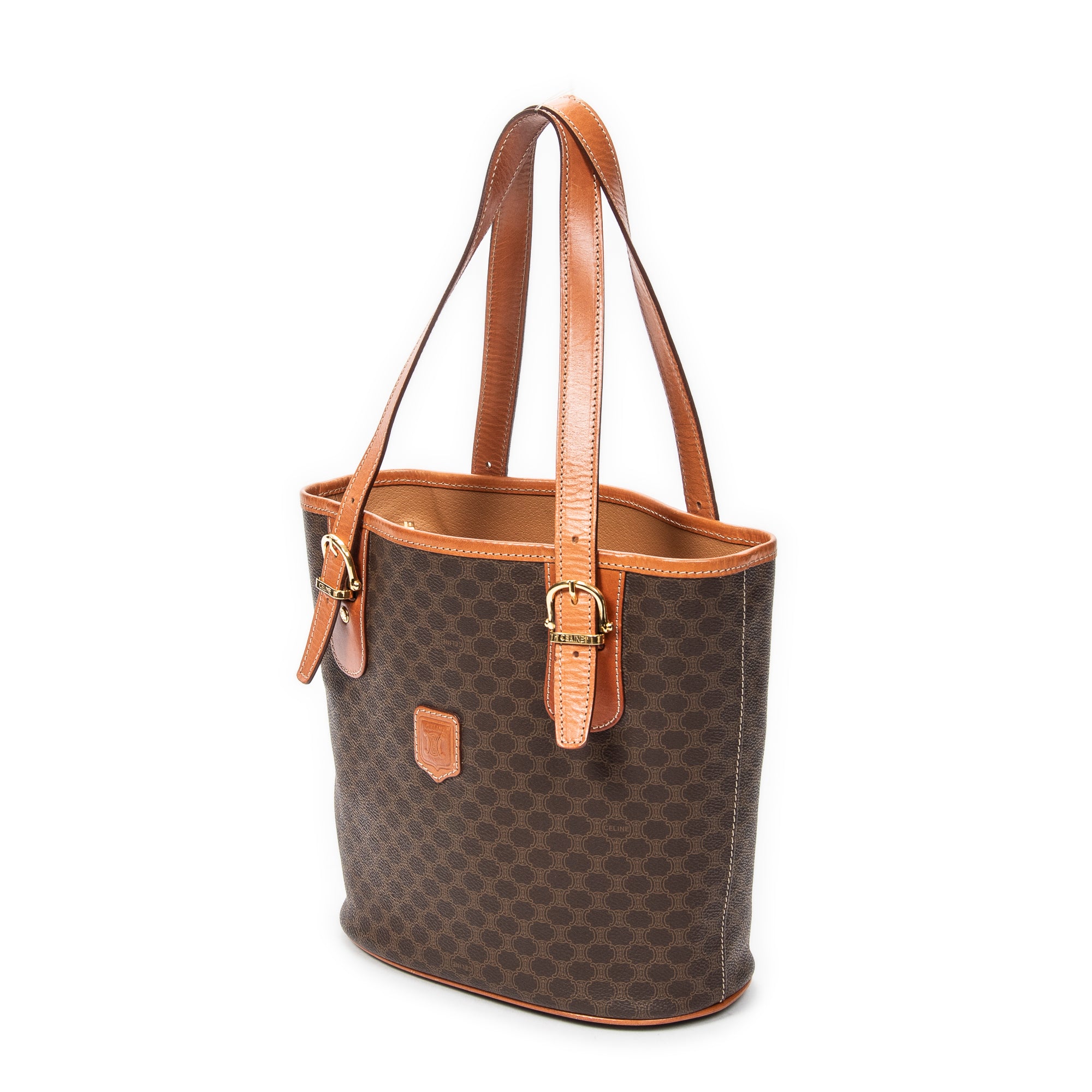 Shoulder Bag Vintage Bucket Tote Brown Macadam Coated Canvas