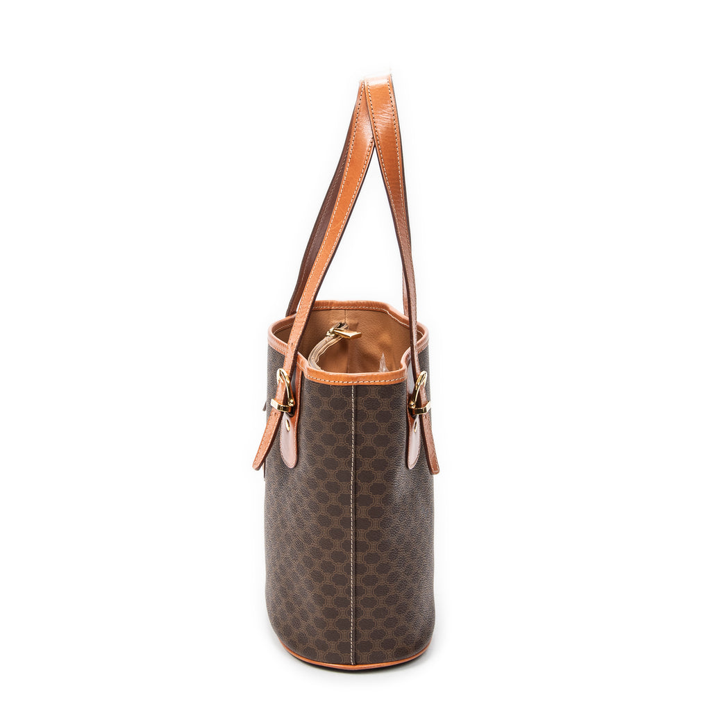 Shoulder Bag Vintage Bucket Tote Brown Macadam Coated Canvas