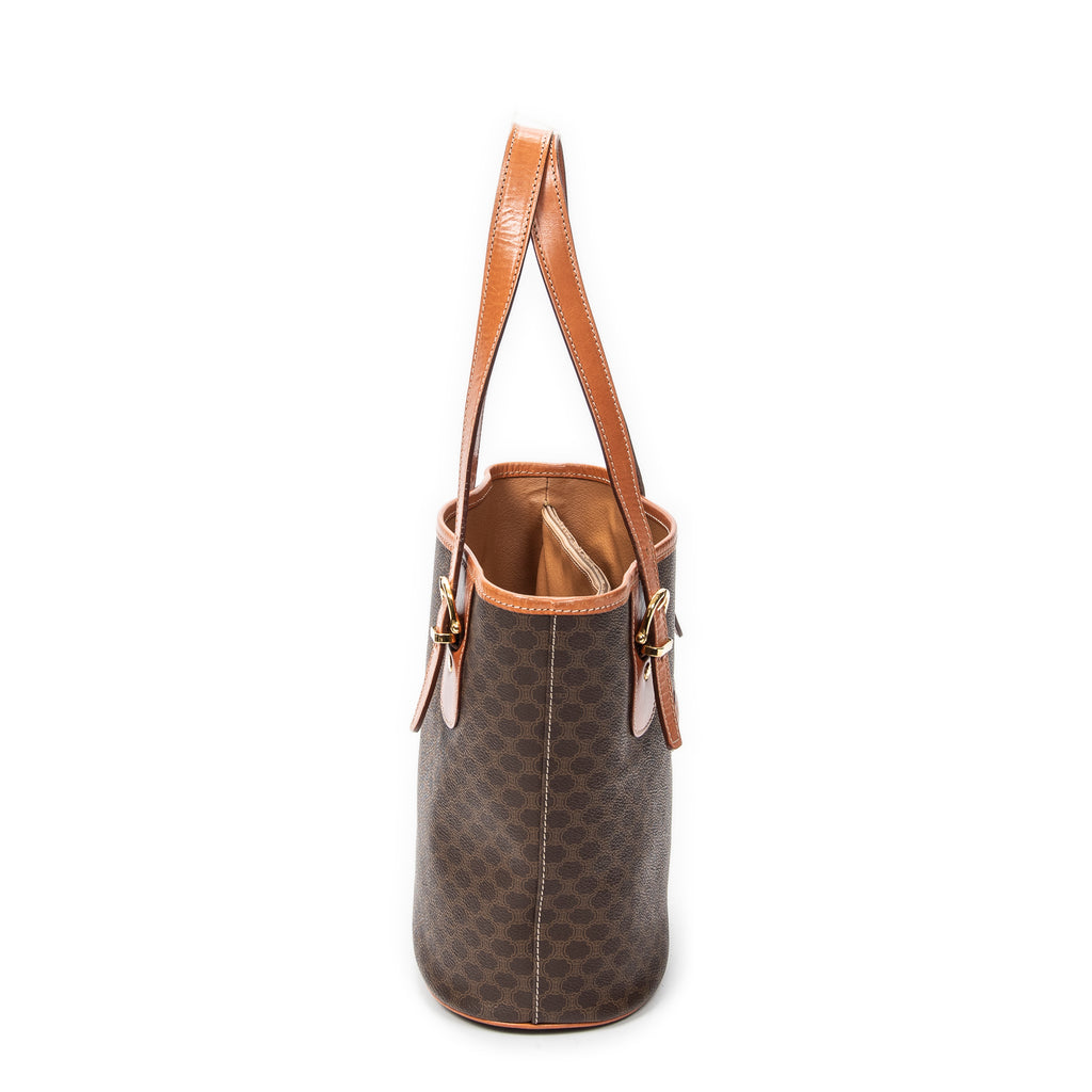 Shoulder Bag Vintage Bucket Tote Brown Macadam Coated Canvas