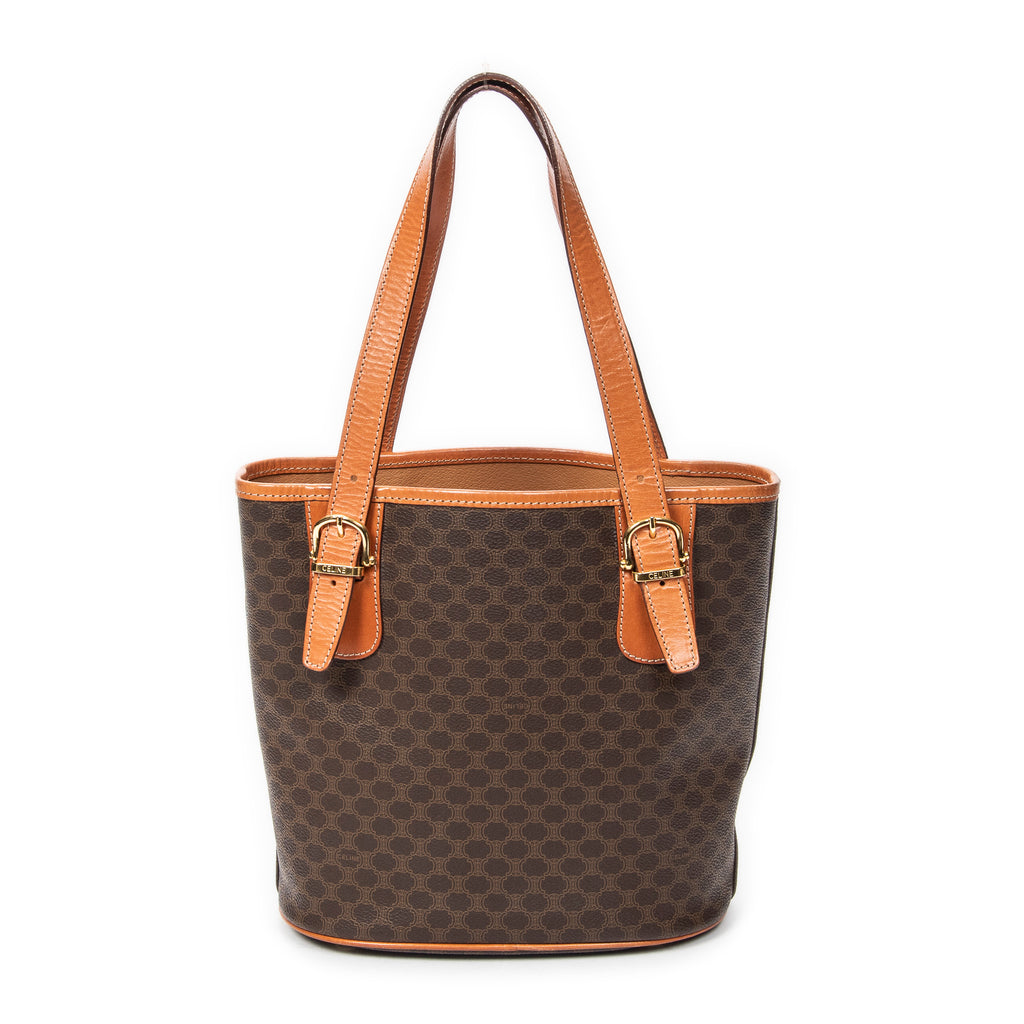 Shoulder Bag Vintage Bucket Tote Brown Macadam Coated Canvas