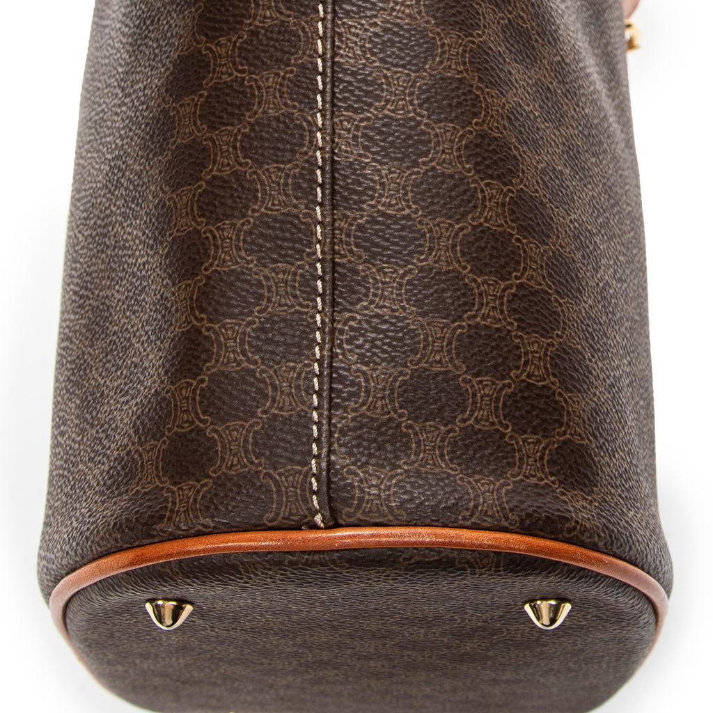 Shoulder Bag Vintage Bucket Tote Brown Macadam Coated Canvas