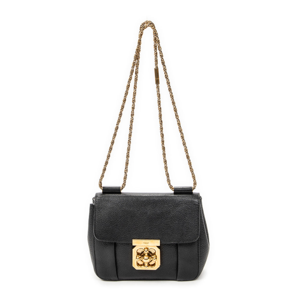 Shoulder Bag Small Elsie Chain Flap Black Grained Leather