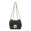 Shoulder Bag Small Elsie Chain Flap Black Grained Leather