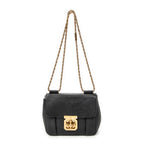 Shoulder Bag Small Elsie Chain Flap Black Grained Leather