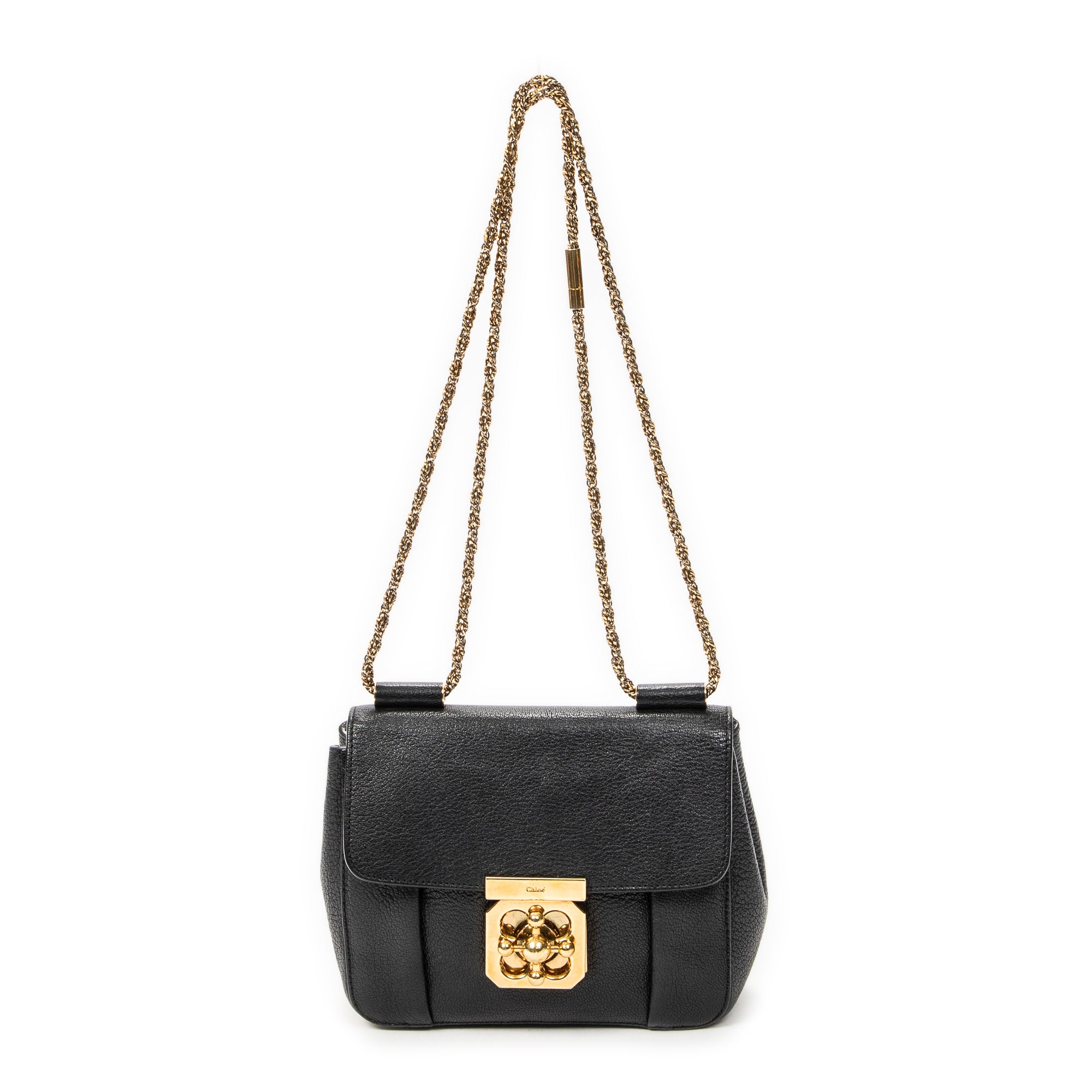 Shoulder Bag Small Elsie Chain Flap Black Grained Leather