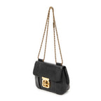 Shoulder Bag Small Elsie Chain Flap Black Grained Leather